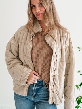 Listicle Beige Quilted Puffer Jacket